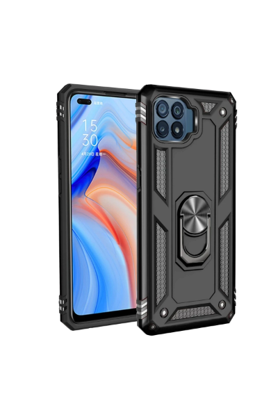 Newface Oppo Reno 4 Lite Kılıf Sofya Yüzüklü Silikon Kapak - Siyah resmi