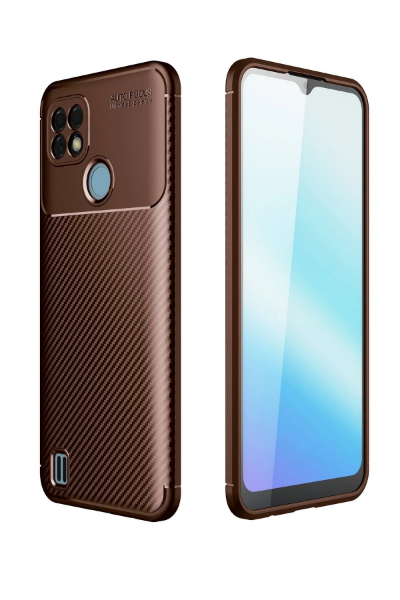 Newface Realme C21 Kılıf Auto Focus Karbon Kapak - Kahverengi resmi