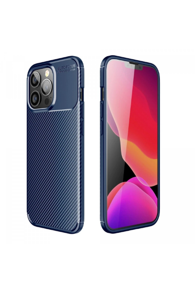 Newface iPhone 13 Pro Max Kılıf Auto Focus Karbon Kapak - Lacivert resmi