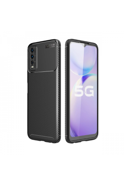 Newface Vivo Y11S Kılıf Auto Focus Karbon Kapak - Siyah resmi