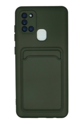 Newface Samsung Galaxy A21S Kılıf Kelvin Kartvizitli Silikon - Koyu Yeşil resmi