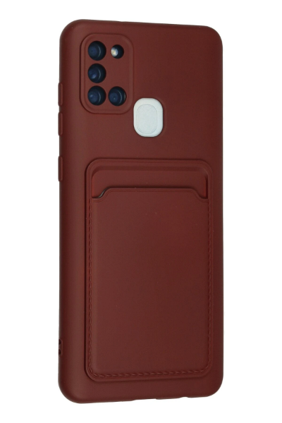 Newface Samsung Galaxy A21S Kılıf Kelvin Kartvizitli Silikon - Bordo resmi