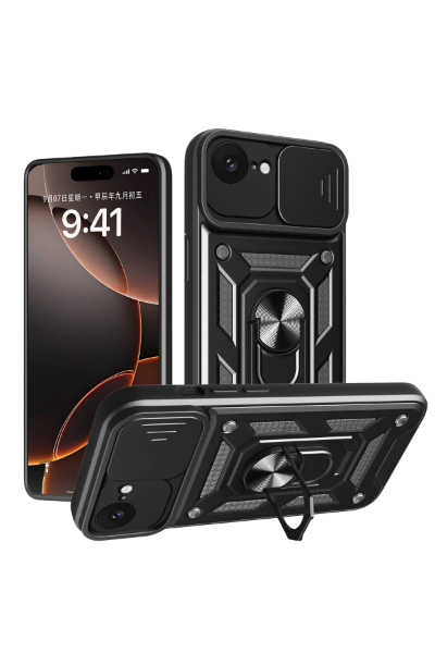 Newface iPhone 16E Kılıf Pars Lens Yüzüklü Silikon - Siyah resmi