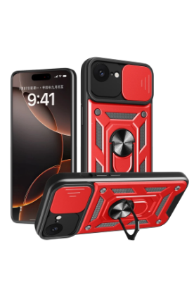 Newface iPhone 16E Kılıf Pars Lens Yüzüklü Silikon - Kırmızı resmi