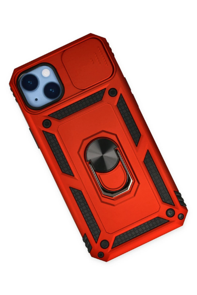 Newface iPhone 14 Plus Kılıf Pars Lens Yüzüklü Silikon - Kırmızı resmi