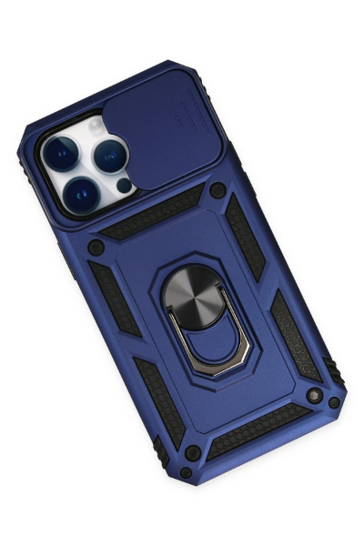 Newface iPhone 14 Pro Max Kılıf Pars Lens Yüzüklü Silikon - Lacivert resmi