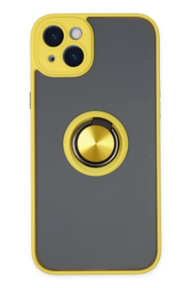 Newface iPhone 14 Kılıf Montreal Yüzüklü Silikon Kapak - Sarı resmi