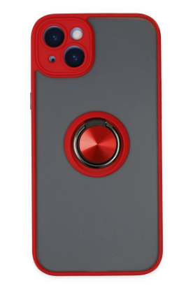 Newface iPhone 14 Plus Kılıf Montreal Yüzüklü Silikon Kapak - Kırmızı resmi