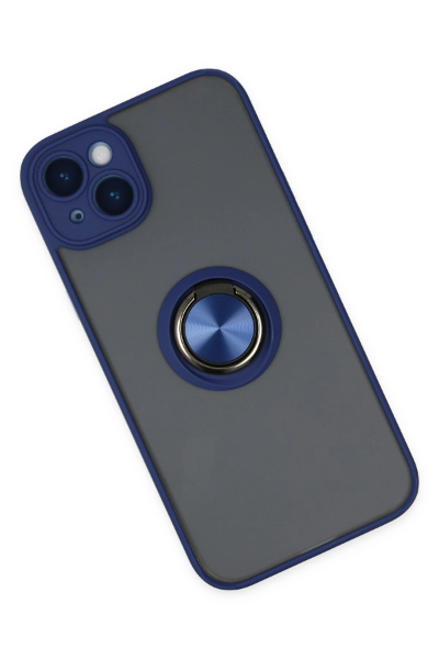 Newface iPhone 14 Plus Kılıf Montreal Yüzüklü Silikon Kapak - Lacivert resmi