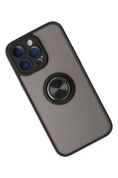 Newface iPhone 14 Pro Kılıf Montreal Yüzüklü Silikon Kapak - Siyah resmi