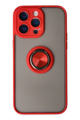 Newface iPhone 14 Pro Kılıf Montreal Yüzüklü Silikon Kapak - Kırmızı resmi