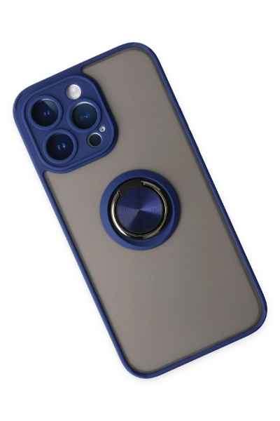 Newface iPhone 14 Pro Kılıf Montreal Yüzüklü Silikon Kapak - Lacivert resmi