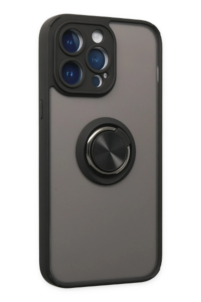 Newface iPhone 14 Pro Max Kılıf Montreal Yüzüklü Silikon Kapak - Siyah resmi
