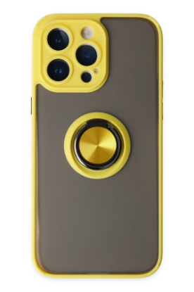 Newface iPhone 14 Pro Max Kılıf Montreal Yüzüklü Silikon Kapak - Sarı resmi