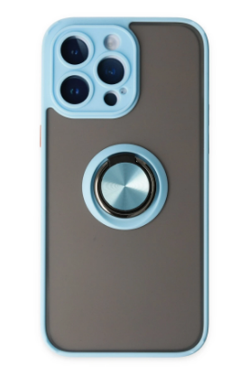 Newface iPhone 14 Pro Max Kılıf Montreal Yüzüklü Silikon Kapak - Buz Mavi resmi