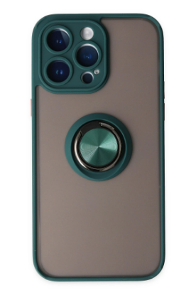 Newface iPhone 14 Pro Max Kılıf Montreal Yüzüklü Silikon Kapak - Yeşil resmi