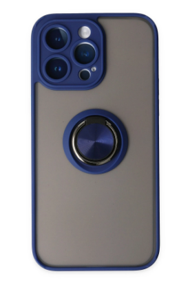 Newface iPhone 14 Pro Max Kılıf Montreal Yüzüklü Silikon Kapak - Lacivert resmi