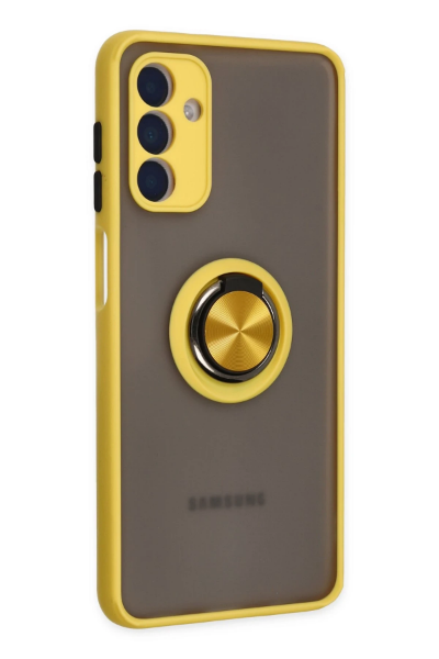 Newface Samsung Galaxy A04S Kılıf Montreal Yüzüklü Silikon Kapak - Sarı resmi
