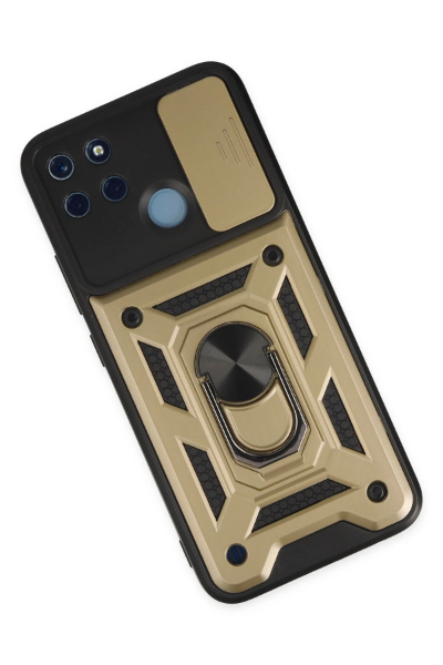 Newface Realme C25Y Kılıf Pars Lens Yüzüklü Silikon - Gold resmi