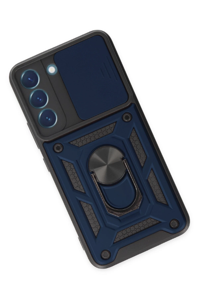 Newface Samsung Galaxy S22 Kılıf Pars Lens Yüzüklü Silikon - Lacivert resmi
