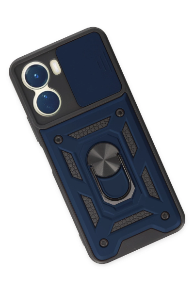 Newface Vivo Y16 Kılıf Pars Lens Yüzüklü Silikon - Lacivert resmi