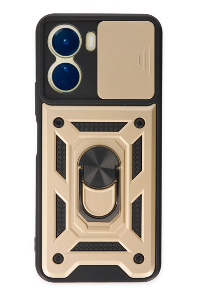 Newface Vivo Y16 Kılıf Pars Lens Yüzüklü Silikon - Gold resmi