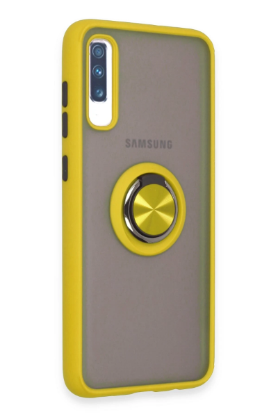 Newface Samsung Galaxy A70 Kılıf Montreal Yüzüklü Silikon Kapak - Sarı resmi