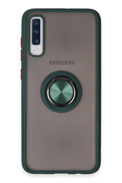 Newface Samsung Galaxy A70 Kılıf Montreal Yüzüklü Silikon Kapak - Yeşil resmi