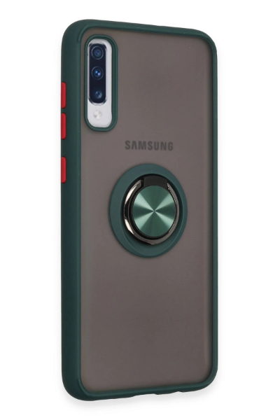 Newface Samsung Galaxy A70 Kılıf Montreal Yüzüklü Silikon Kapak - Yeşil resmi