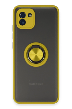 Newface Samsung Galaxy A03 Kılıf Montreal Yüzüklü Silikon Kapak - Sarı resmi