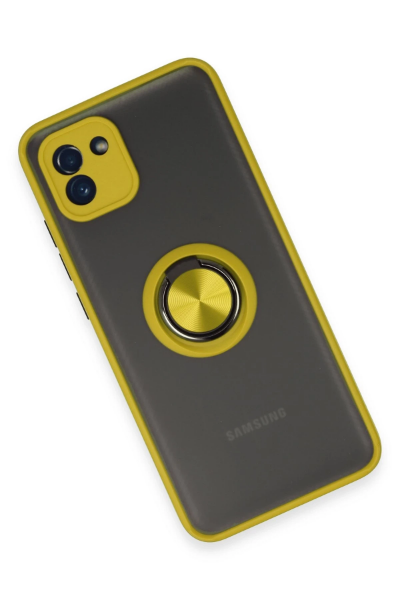 Newface Samsung Galaxy A03 Kılıf Montreal Yüzüklü Silikon Kapak - Sarı resmi