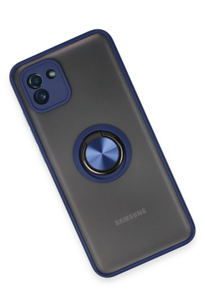 Newface Samsung Galaxy A03 Kılıf Montreal Yüzüklü Silikon Kapak - Lacivert resmi