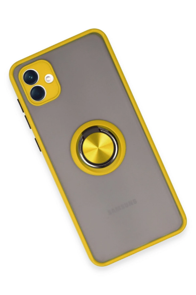 Newface Samsung Galaxy A04 Kılıf Montreal Yüzüklü Silikon Kapak - Sarı resmi