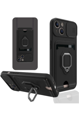 Newface iPhone 14 Plus Kılıf Zuma Kartvizitli Yüzüklü Silikon - Siyah resmi