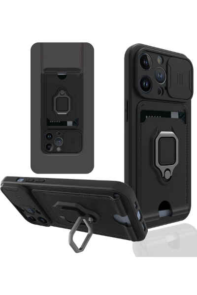 Newface iPhone 14 Pro Kılıf Zuma Kartvizitli Yüzüklü Silikon - Siyah resmi