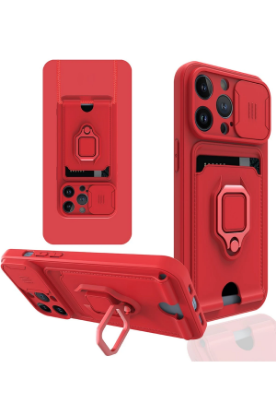 Newface iPhone 14 Pro Max Kılıf Zuma Kartvizitli Yüzüklü Silikon - Kırmızı resmi