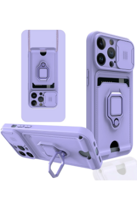 Newface iPhone 14 Pro Max Kılıf Zuma Kartvizitli Yüzüklü Silikon - Lila resmi