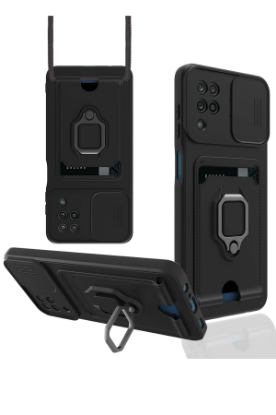 Newface Samsung Galaxy A12 Kılıf Zuma Kartvizitli Yüzüklü Silikon - Siyah resmi