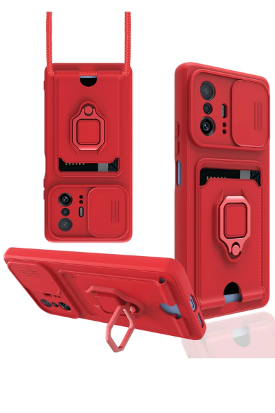 Newface Xiaomi Mi 11T Pro Kılıf Zuma Kartvizitli Yüzüklü Silikon - Kırmızı resmi