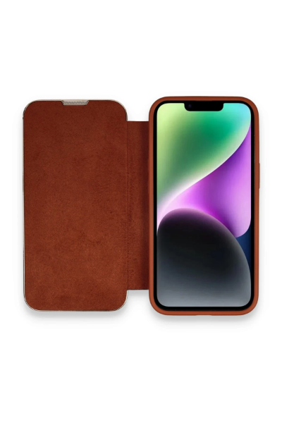 Newface iPhone 14 Pro Kılıf Dolpin Kapaklı - Kahverengi resmi