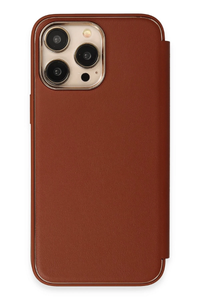 Newface iPhone 14 Pro Max Kılıf Dolpin Kapaklı - Kahverengi resmi