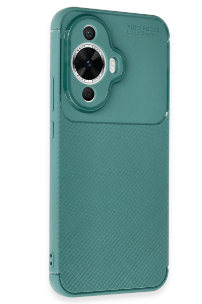Newface Huawei Nova 12S Kılıf Auto Focus Karbon Kapak - Koyu Yeşil resmi