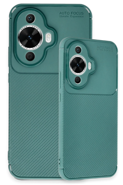 Newface Huawei Nova 12S Kılıf Auto Focus Karbon Kapak - Koyu Yeşil resmi