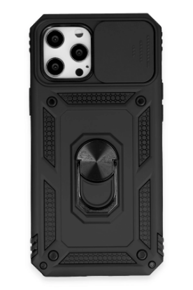 Newface iPhone 12 Pro Max Kılıf Pars Lens Yüzüklü Silikon - Siyah resmi