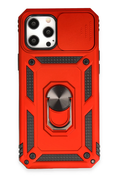 Newface iPhone 12 Pro Max Kılıf Pars Lens Yüzüklü Silikon - Kırmızı resmi