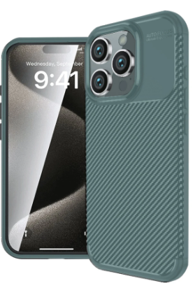 Newface iPhone 16 Pro Kılıf Auto Focus Karbon Kapak - Koyu Yeşil resmi