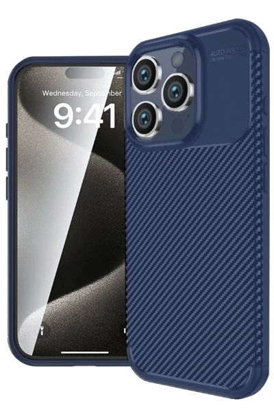 Newface iPhone 16 Pro Max Kılıf Auto Focus Karbon Kapak - Lacivert resmi