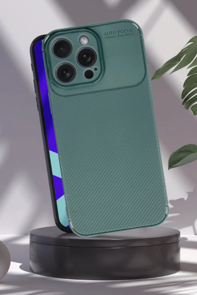 Newface iPhone 16 Pro Max Kılıf Auto Focus Karbon Kapak - Koyu Yeşil resmi