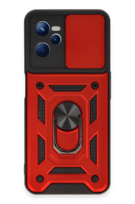 Newface Realme C35 Kılıf Pars Lens Yüzüklü Silikon - Kırmızı resmi