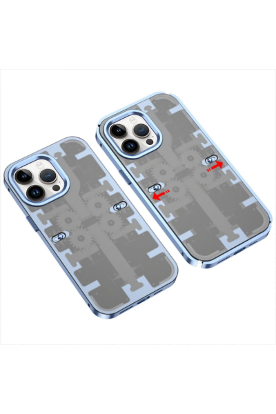 Newface iPhone 13 Pro Kılıf Mekanik Bumper Kapak - Mavi resmi